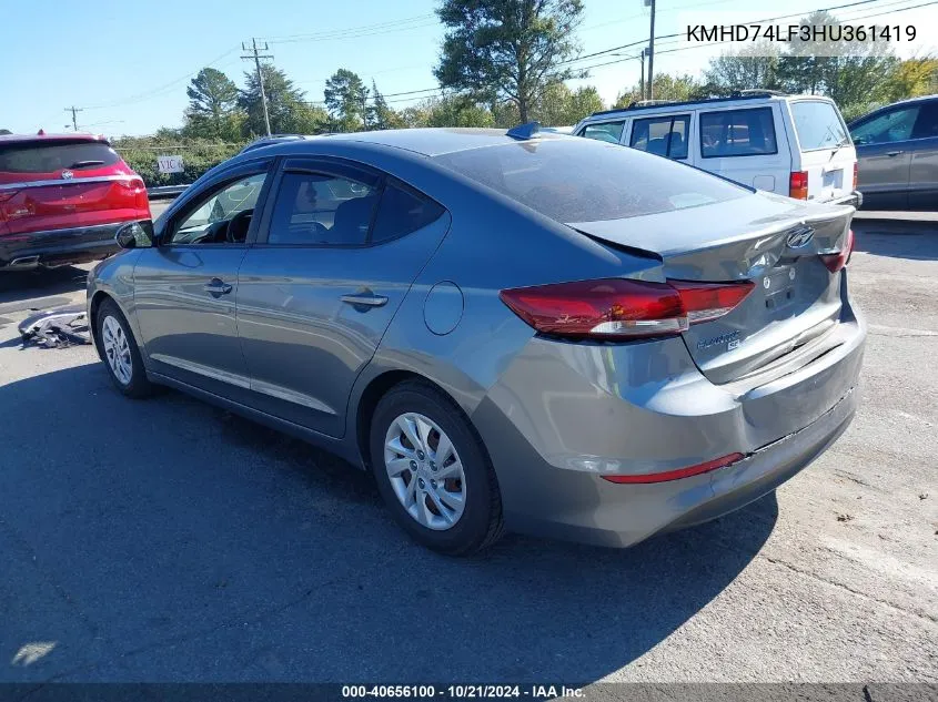 2017 Hyundai Elantra Se VIN: KMHD74LF3HU361419 Lot: 40656100