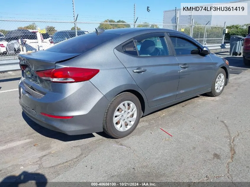 2017 Hyundai Elantra Se VIN: KMHD74LF3HU361419 Lot: 40656100