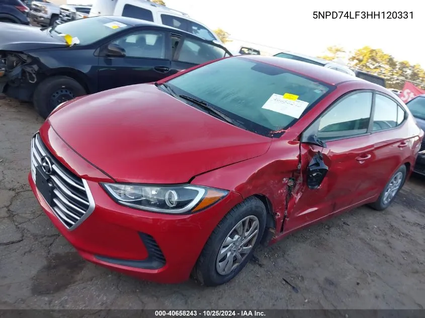 2017 Hyundai Elantra Se VIN: 5NPD74LF3HH120331 Lot: 40658243