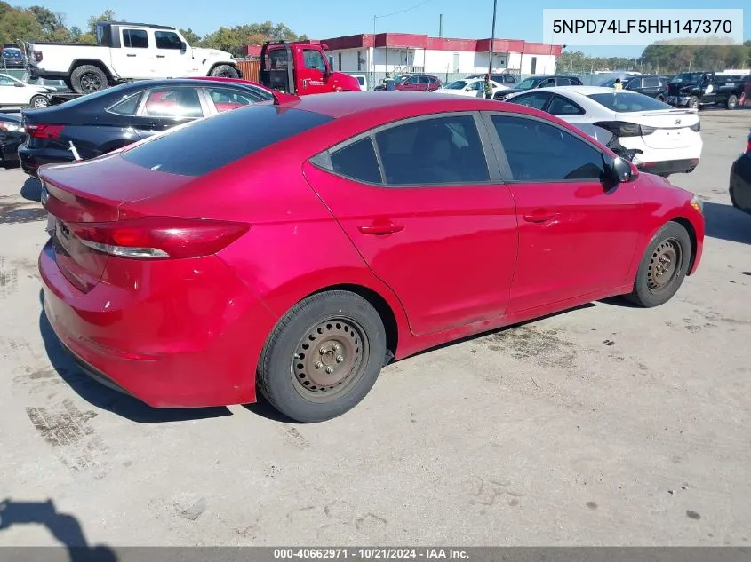 2017 Hyundai Elantra Se VIN: 5NPD74LF5HH147370 Lot: 40662971