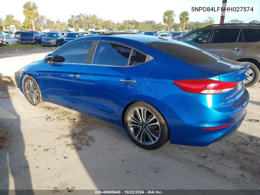 2017 Hyundai Elantra Limited VIN: 5NPD84LF6HH027574 Lot: 40666640