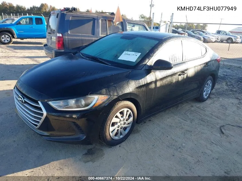 2017 Hyundai Elantra Se VIN: KMHD74LF3HU077949 Lot: 40667374