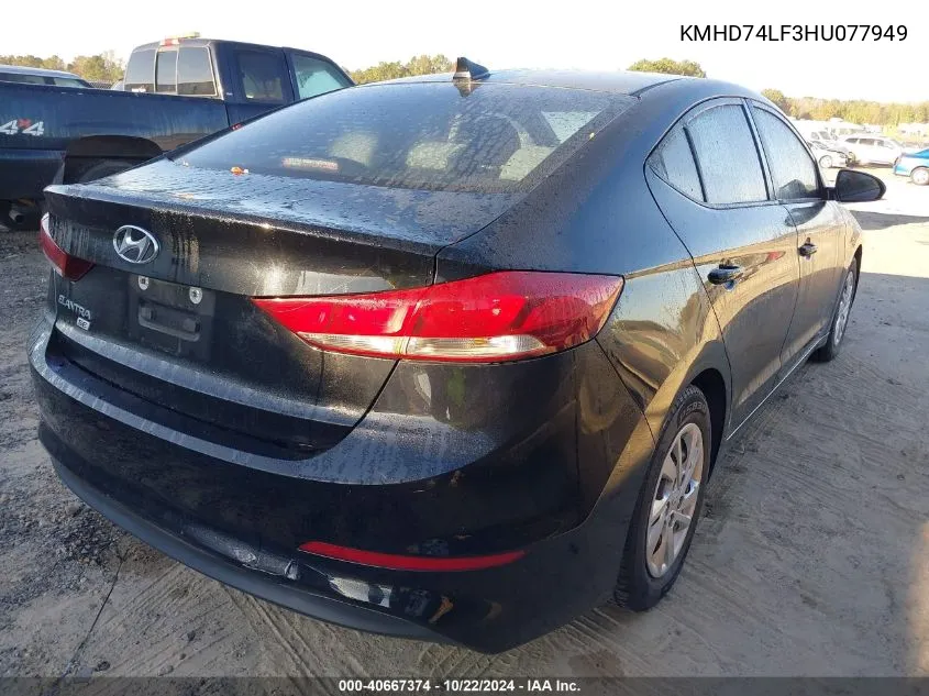 2017 Hyundai Elantra Se VIN: KMHD74LF3HU077949 Lot: 40667374