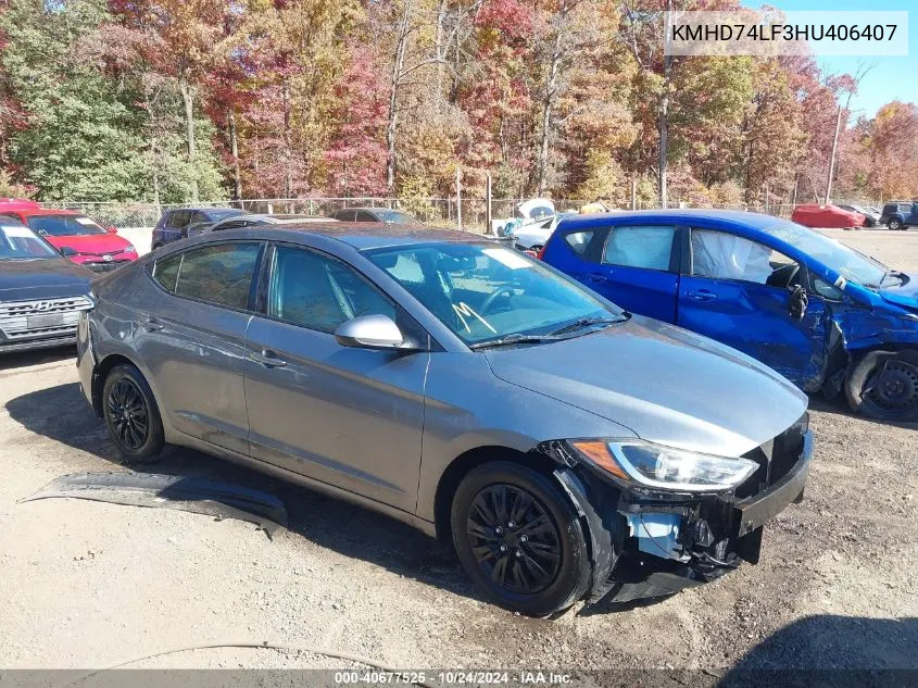 2017 Hyundai Elantra Se VIN: KMHD74LF3HU406407 Lot: 40677525