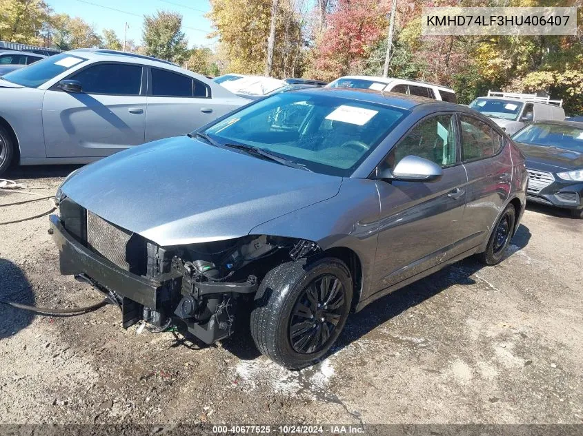 2017 Hyundai Elantra Se VIN: KMHD74LF3HU406407 Lot: 40677525