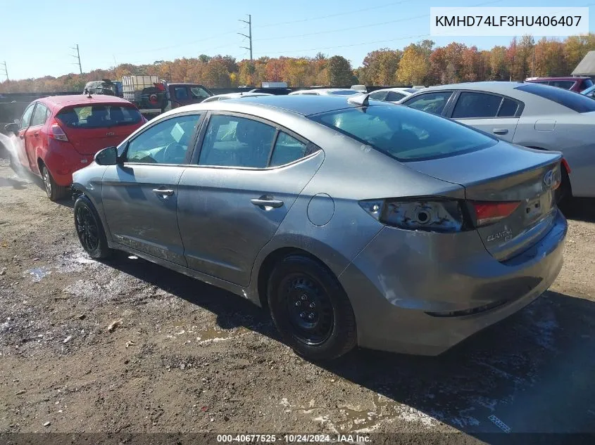 2017 Hyundai Elantra Se VIN: KMHD74LF3HU406407 Lot: 40677525