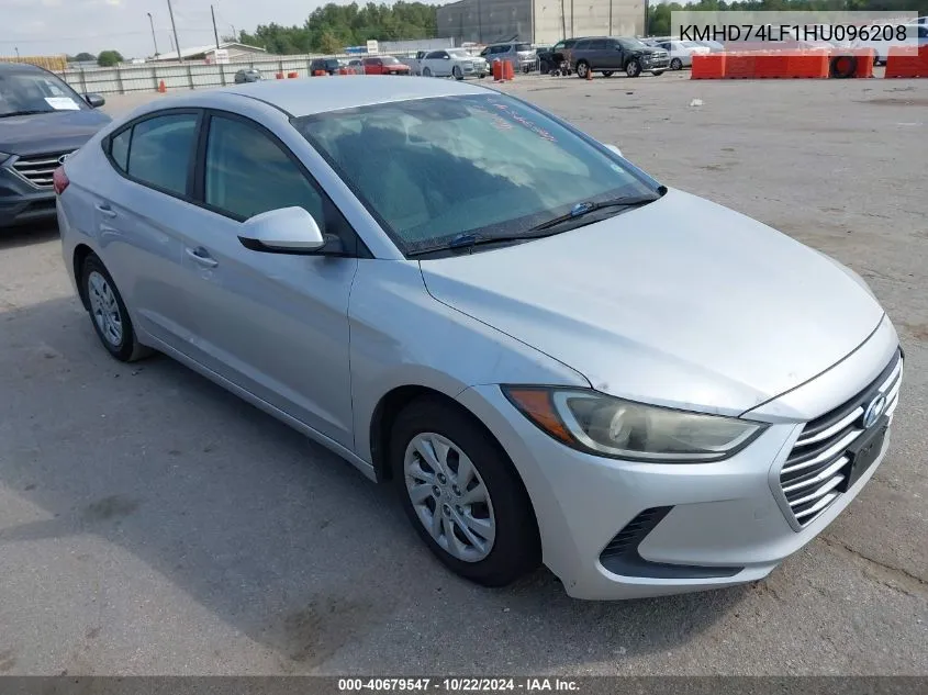 2017 Hyundai Elantra Se VIN: KMHD74LF1HU096208 Lot: 40679547