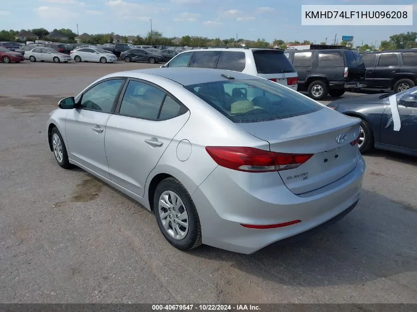 2017 Hyundai Elantra Se VIN: KMHD74LF1HU096208 Lot: 40679547