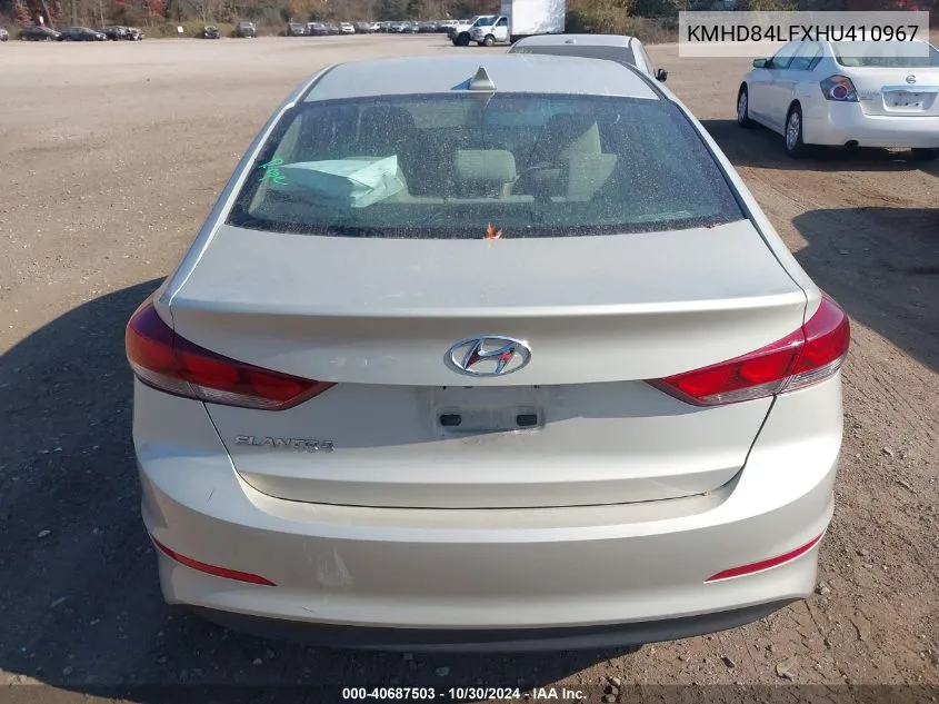 2017 Hyundai Elantra Value Edition VIN: KMHD84LFXHU410967 Lot: 40687503