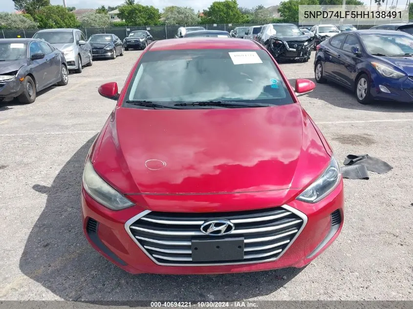 2017 Hyundai Elantra Se VIN: 5NPD74LF5HH138491 Lot: 40694221