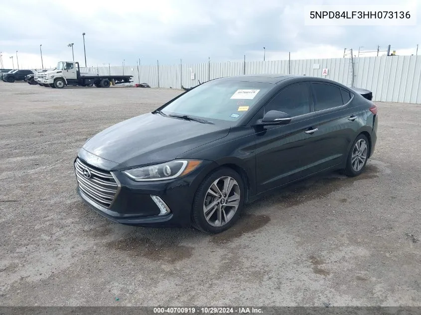 2017 Hyundai Elantra Limited VIN: 5NPD84LF3HH073136 Lot: 40700919