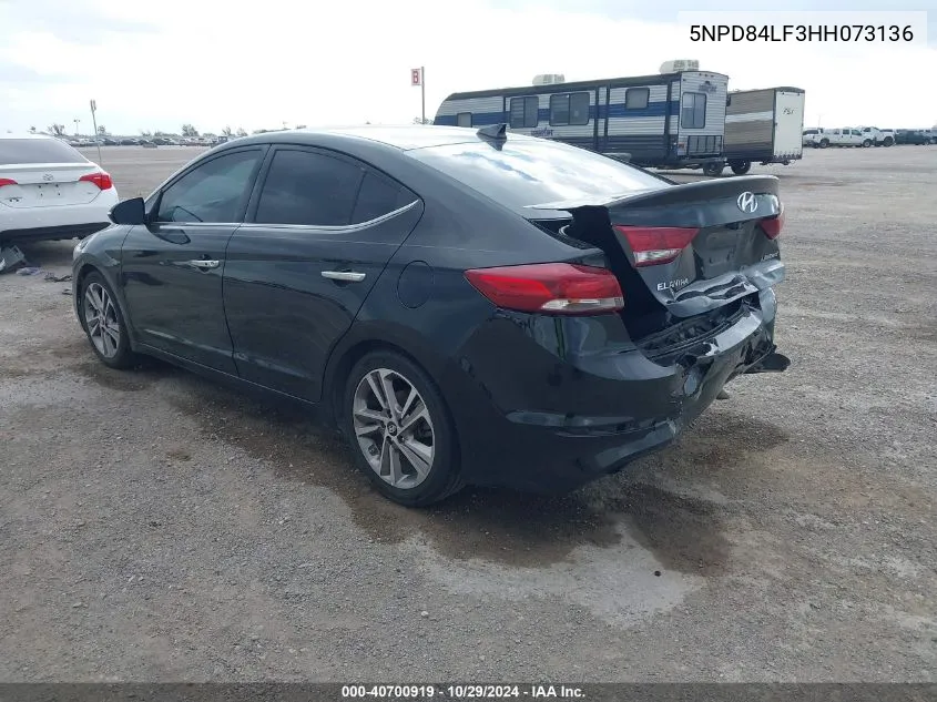 2017 Hyundai Elantra Limited VIN: 5NPD84LF3HH073136 Lot: 40700919