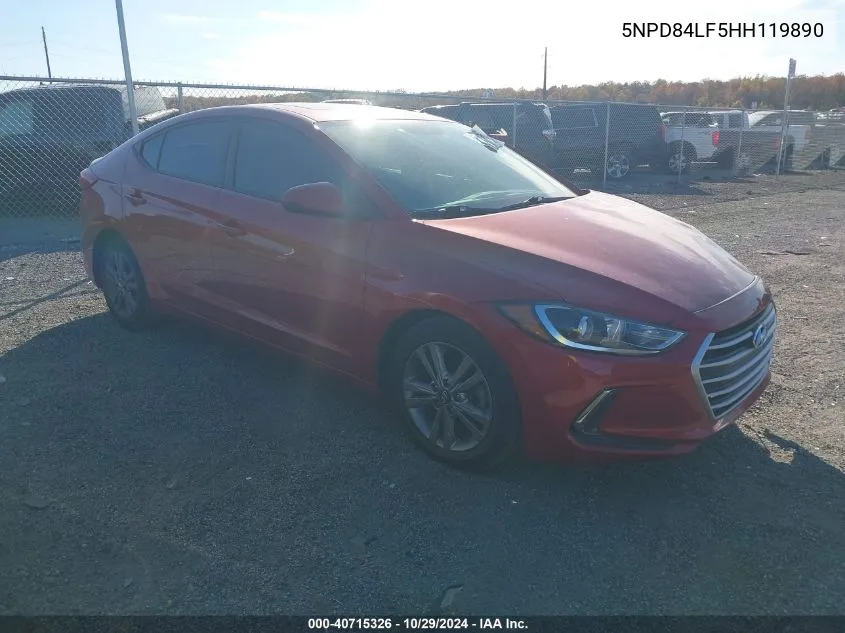 2017 Hyundai Elantra Value Edition VIN: 5NPD84LF5HH119890 Lot: 40715326