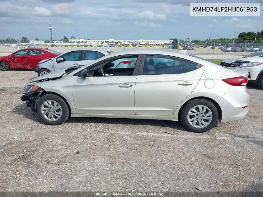 2017 Hyundai Elantra Se VIN: KMHD74LF2HU061953 Lot: 40718443