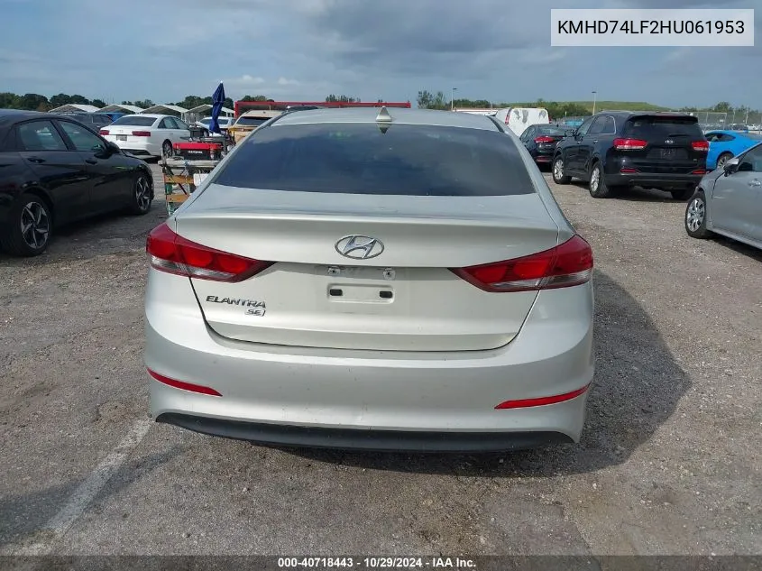 2017 Hyundai Elantra Se VIN: KMHD74LF2HU061953 Lot: 40718443