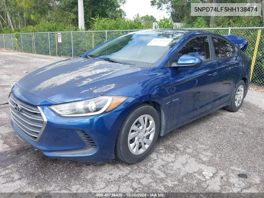 2017 Hyundai Elantra Se VIN: 5NPD74LF5HH138474 Lot: 40736420