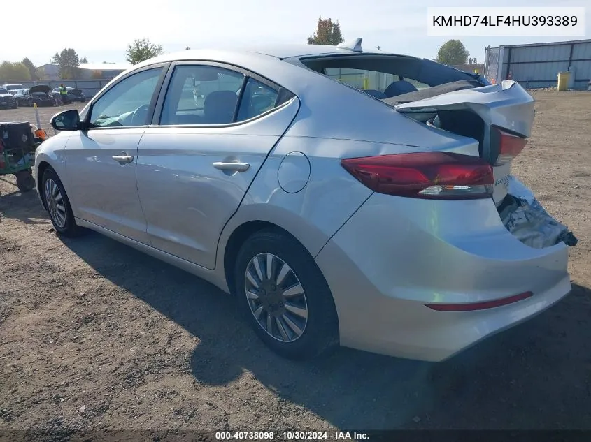 2017 Hyundai Elantra Se VIN: KMHD74LF4HU393389 Lot: 40738098