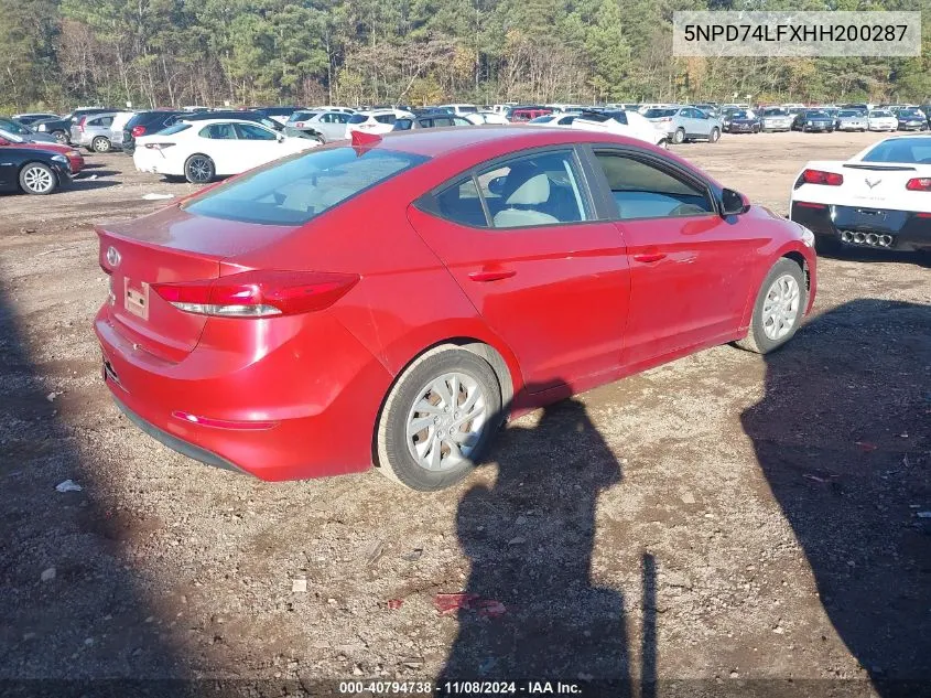 5NPD74LFXHH200287 2017 Hyundai Elantra Se