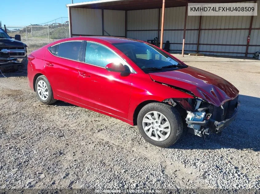 2017 Hyundai Elantra Se VIN: KMHD74LFXHU408509 Lot: 40906499