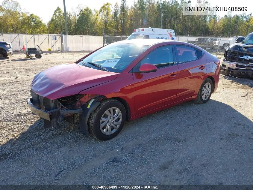 2017 Hyundai Elantra Se VIN: KMHD74LFXHU408509 Lot: 40906499