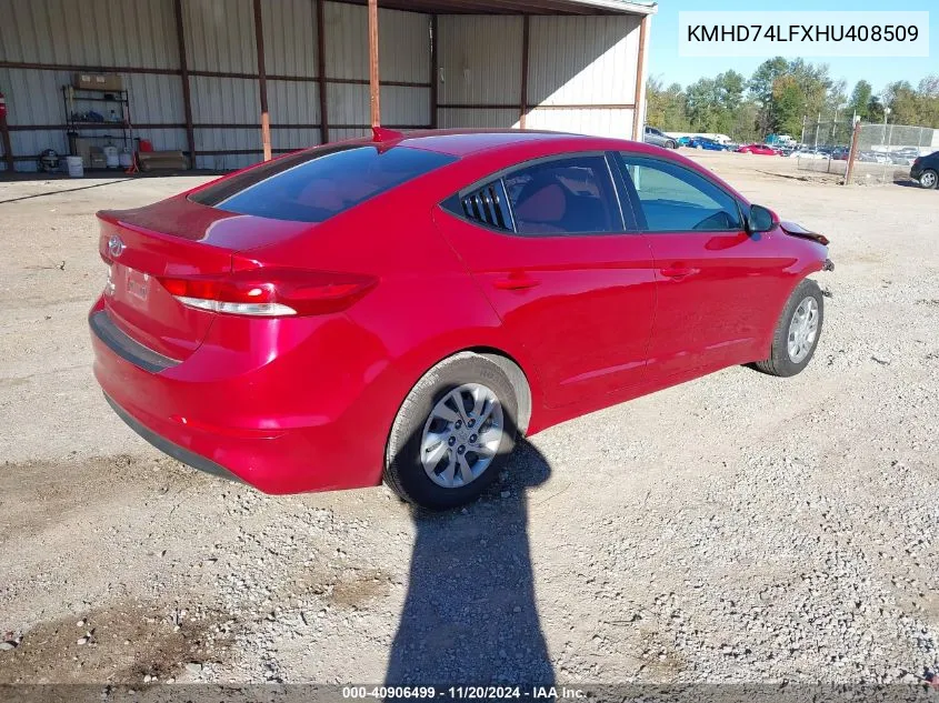 2017 Hyundai Elantra Se VIN: KMHD74LFXHU408509 Lot: 40906499