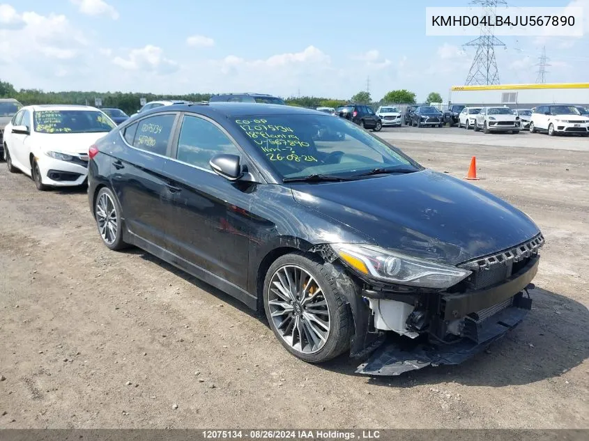 2018 Hyundai Elantra Sport VIN: KMHD04LB4JU567890 Lot: 12075134