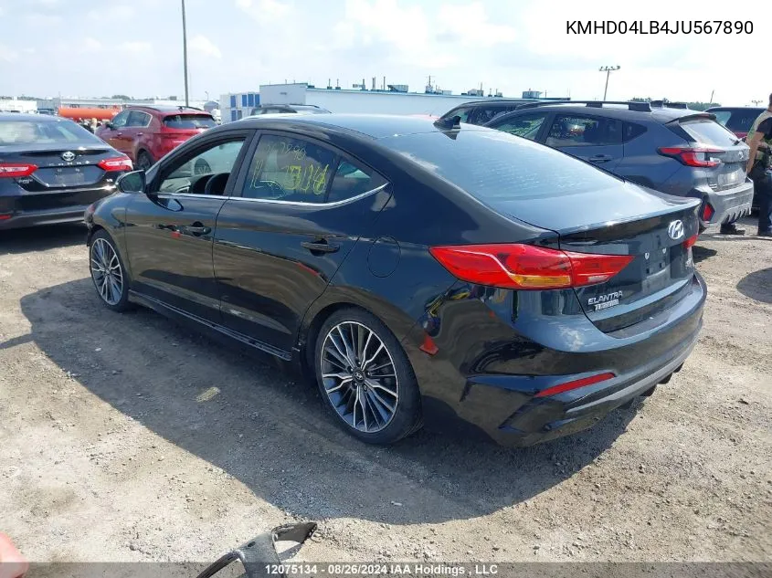 2018 Hyundai Elantra Sport VIN: KMHD04LB4JU567890 Lot: 12075134