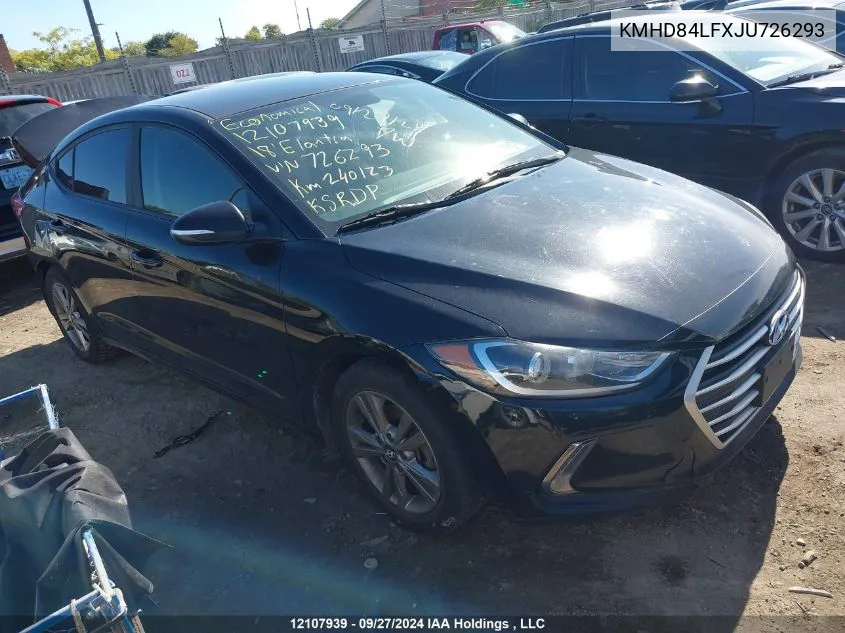 2018 Hyundai Elantra VIN: KMHD84LFXJU726293 Lot: 12107939