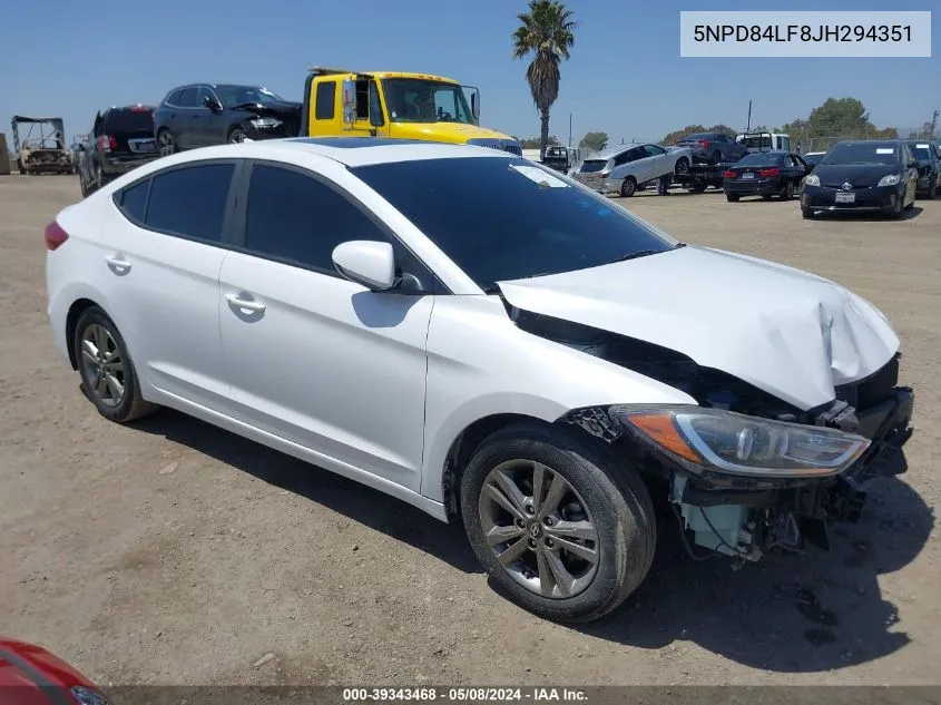 2018 Hyundai Elantra Value Edition VIN: 5NPD84LF8JH294351 Lot: 39343468