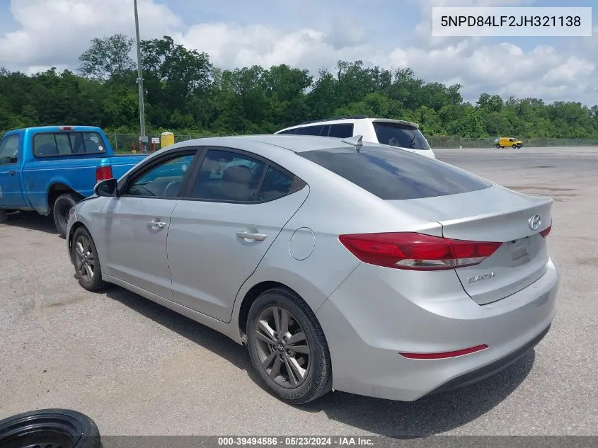 2018 Hyundai Elantra Value Edition VIN: 5NPD84LF2JH321138 Lot: 39494586