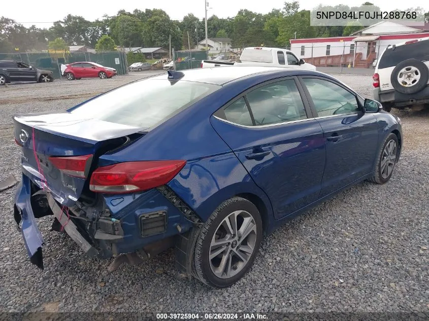 2018 Hyundai Elantra Limited VIN: 5NPD84LF0JH288768 Lot: 39725904