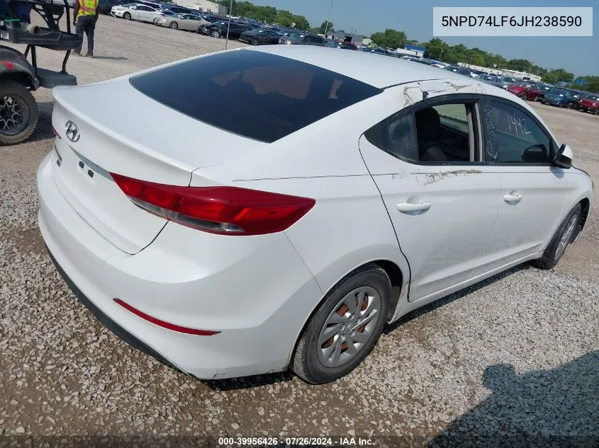 2018 Hyundai Elantra Se VIN: 5NPD74LF6JH238590 Lot: 39956426