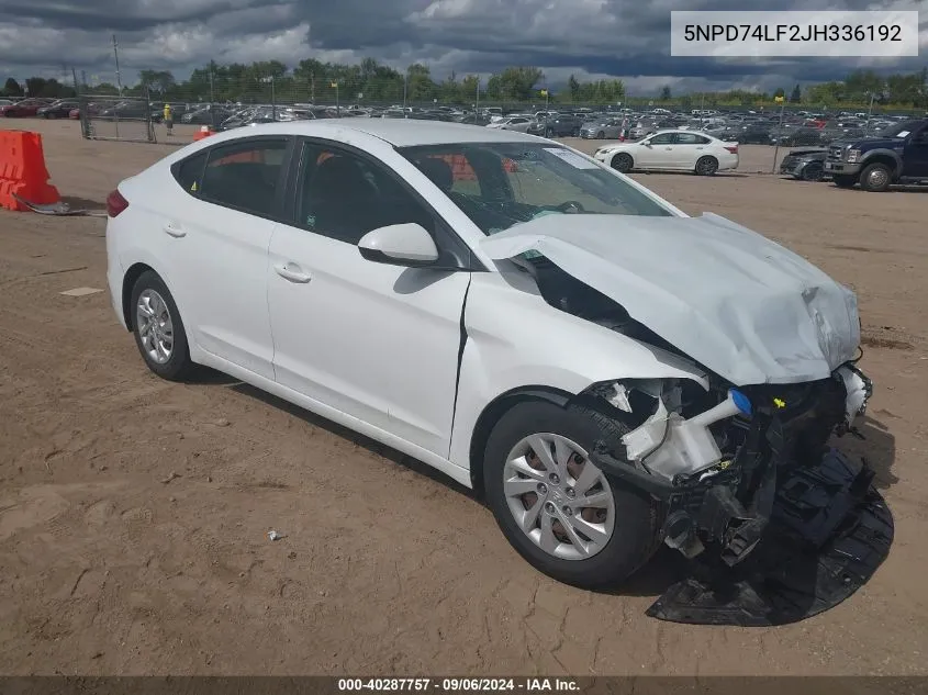 5NPD74LF2JH336192 2018 Hyundai Elantra Se