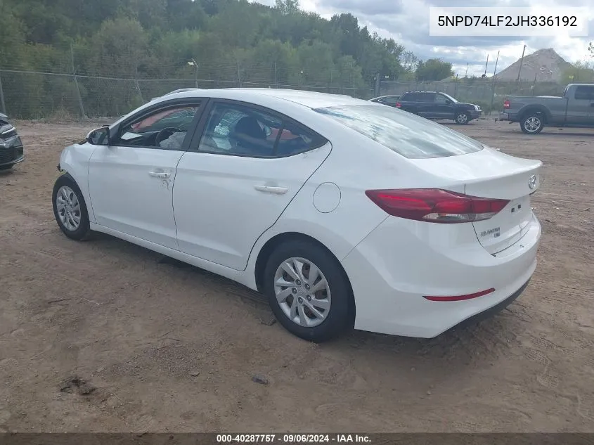 2018 Hyundai Elantra Se VIN: 5NPD74LF2JH336192 Lot: 40287757