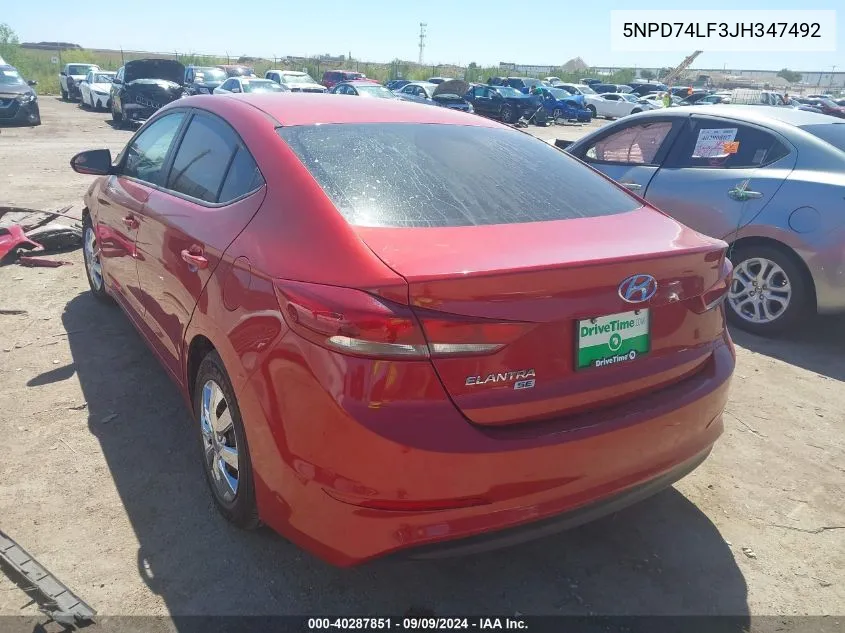 2018 Hyundai Elantra Se VIN: 5NPD74LF3JH347492 Lot: 40287851