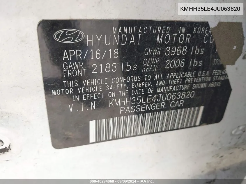 KMHH35LE4JU063820 2018 Hyundai Elantra Gt