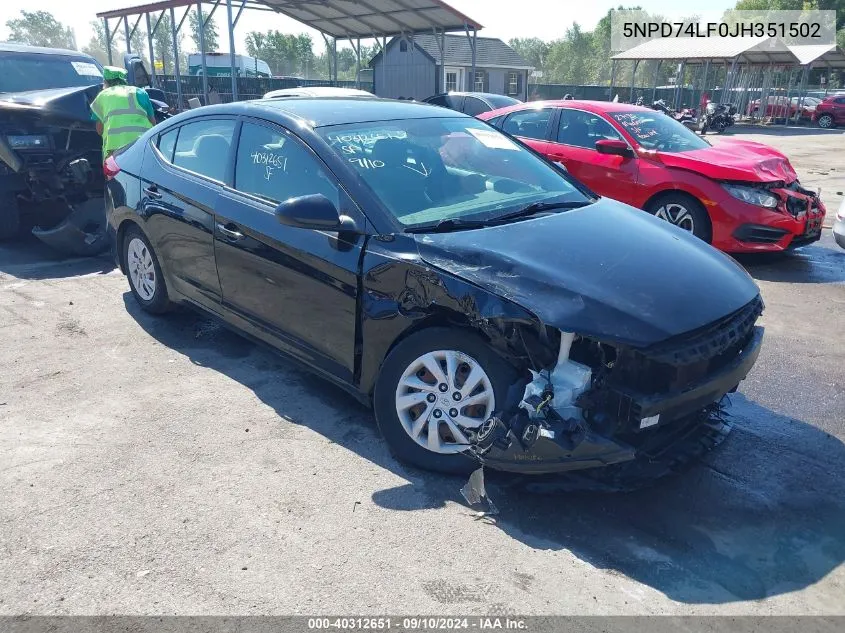 5NPD74LF0JH351502 2018 Hyundai Elantra Se