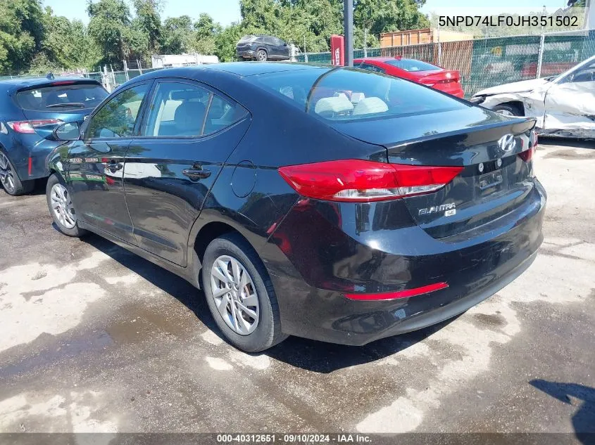 2018 Hyundai Elantra Se VIN: 5NPD74LF0JH351502 Lot: 40312651