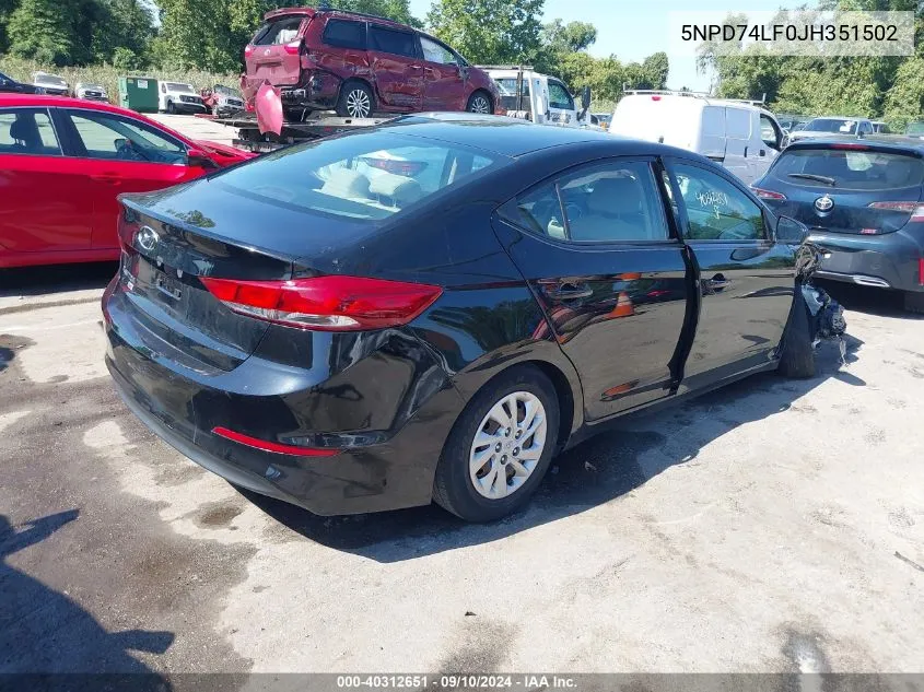 5NPD74LF0JH351502 2018 Hyundai Elantra Se