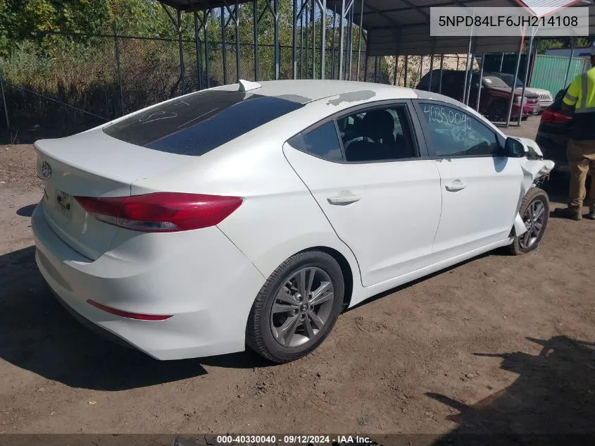 2018 Hyundai Elantra Sel/Value/Limited VIN: 5NPD84LF6JH214108 Lot: 40330040