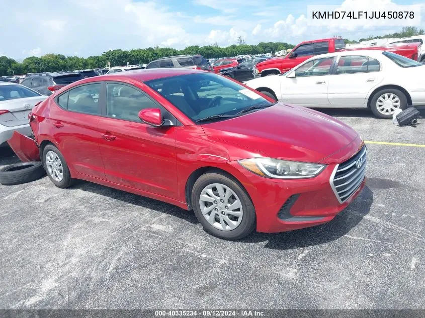 2018 Hyundai Elantra Se VIN: KMHD74LF1JU450878 Lot: 40335234