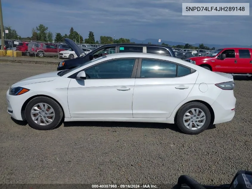 5NPD74LF4JH289148 2018 Hyundai Elantra Se