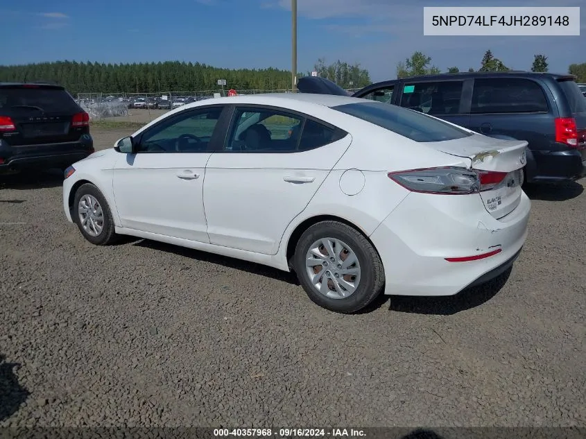 5NPD74LF4JH289148 2018 Hyundai Elantra Se