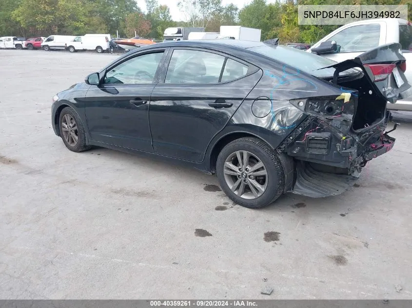 2018 Hyundai Elantra Sel VIN: 5NPD84LF6JH394982 Lot: 40359261