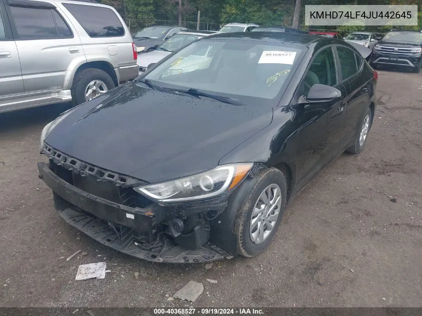 KMHD74LF4JU442645 2018 Hyundai Elantra Se