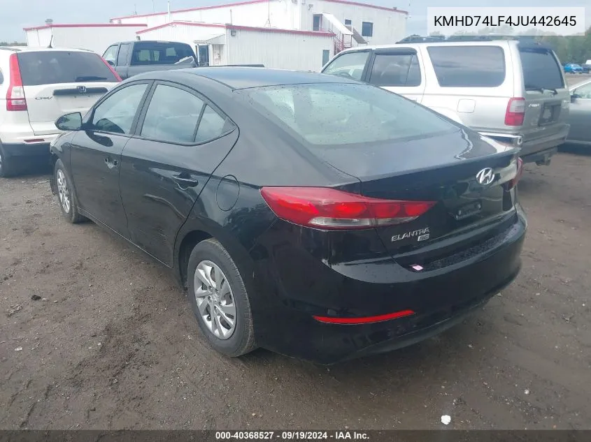 2018 Hyundai Elantra Se VIN: KMHD74LF4JU442645 Lot: 40368527