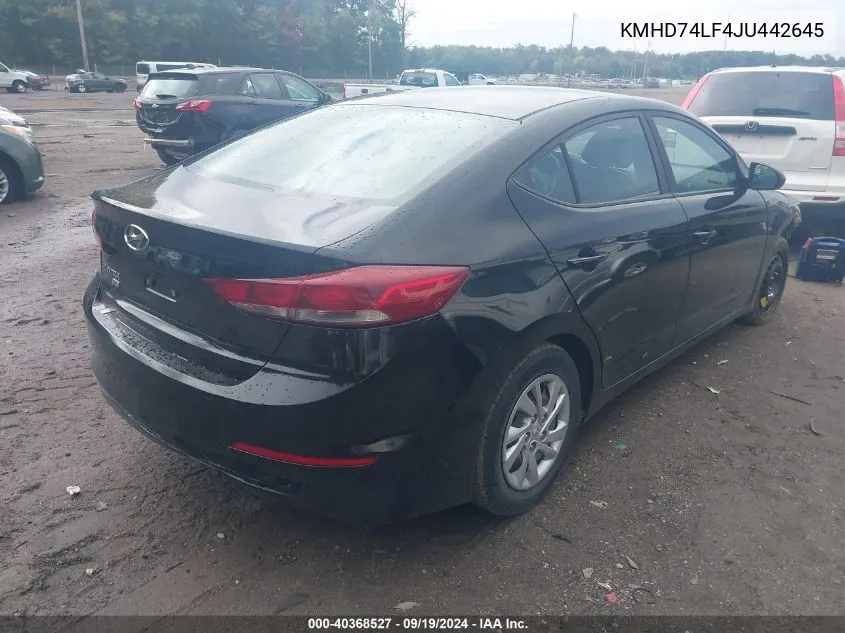 2018 Hyundai Elantra Se VIN: KMHD74LF4JU442645 Lot: 40368527