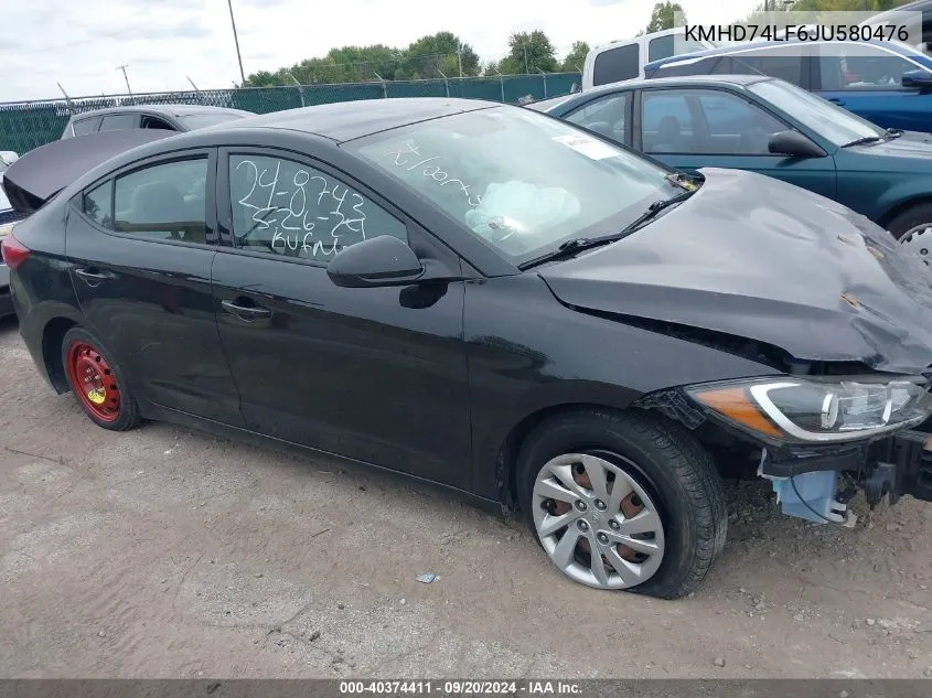 KMHD74LF6JU580476 2018 Hyundai Elantra Se