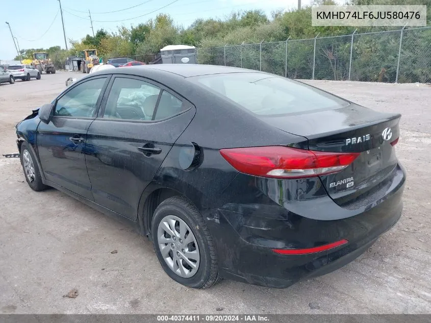 2018 Hyundai Elantra Se VIN: KMHD74LF6JU580476 Lot: 40374411