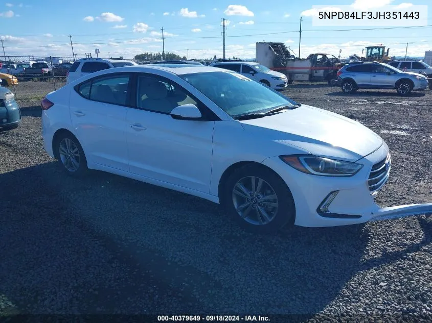 2018 Hyundai Elantra Value Edition VIN: 5NPD84LF3JH351443 Lot: 40379649